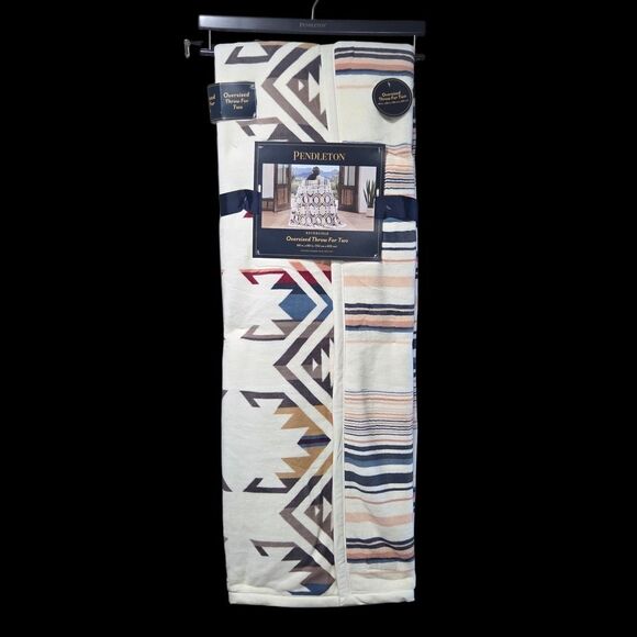 Pendleton Throw Blanket For Two Reversible Oversized Cream Tribal Pattern 60x80 - Picture 2 of 16